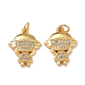 Brass Micro Pave Clear Cubic Zirconia Pendants, with Jump Ring, Girl