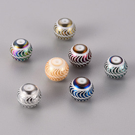 Electroplate Glass Beads, Round with Wave Pattern