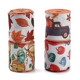 5 Yards Thanksgiving Day Printed Polyester Wired Ribbon, for Garment Accessories, Gift Decoration