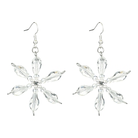 Christmas Snowflake Glass Dangle Earrings, Brass Earrings for Women