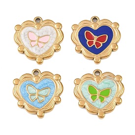 304 подвески из нержавеющей стали, с эмалью, сердце с подвесками в виде бабочек
