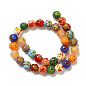 Handmade Lampwork Beads Strands, Round with Flower Pattern