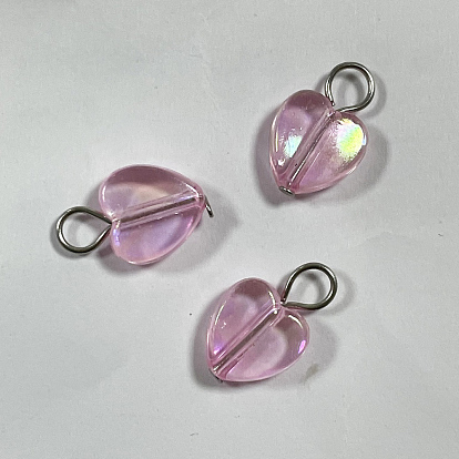 Pendentifs acryliques plaqués couleur ab, avec des broches en alliage, forme de coeur