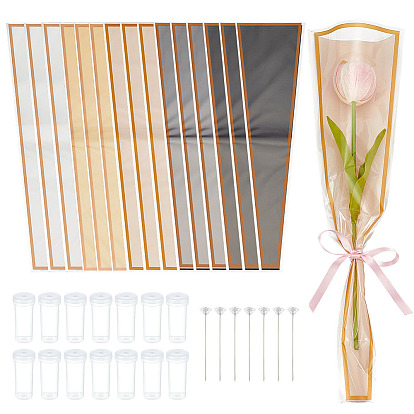 250 шт. 5 цветные пластиковые пакеты для букетов цветов, пакеты для упаковки одного цветка, в комплекте: 100пластиковые трубки для шланга и заглушки, а также 100железные и акриловые штифты с алмазной головкой.