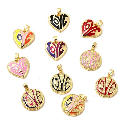 Латунь эмаль подвески, плоские круглые сердечки, без свинца и без кадмия, долговечный, стойки покрытие, реальный 18 k позолоченный