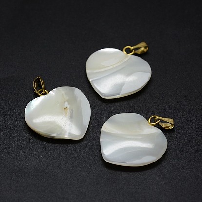 Shell Pendants, with Brass Findings, Heart