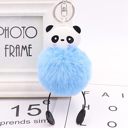 Panda Furry Pom-Pom Keychain for Women, Polypropylene Imitation Rabbit Fur Car Charm Bag Pendant