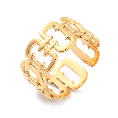 Ion Plating(IP) 304 Stainless Steel Rectangle Hollow Cuff Ring, Wide Band Open Ring for Women