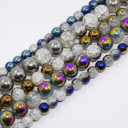 Round Half Electroplate Crackle Quartz Beads Strands, Synthetic