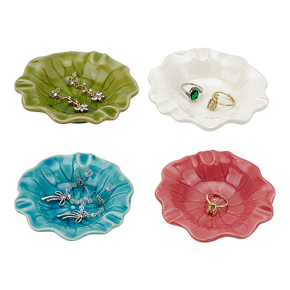 4шт. 4 цвета керамика в форме листа лотоса декоративные тарелки, Лотки для хранения ювелирных изделий, в том числе колец., , Серьги