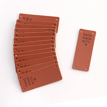 Imitation Leather Label Tags, with Holes & Word handmade with, for DIY Jeans, Bags, Shoes, Hat Accessories, Rectangle