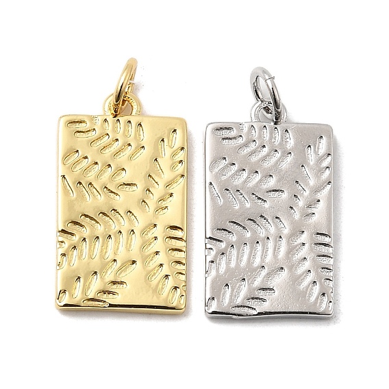 Латунные подвески, прямоугольник с рисунком листьев, долговечный, без свинца и без кадмия, стойки покрытие, с целью перехода в кольце