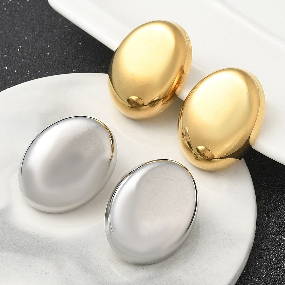 Ионное покрытие (ip) 304 серьги-гвоздики из нержавеющей стали для женщин, овальные