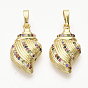 Brass Micro Pave Cubic Zirconia Pendants, Cadmium Free & Lead Free, Shell Shape, Colorful