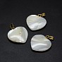 Shell Pendants, with Brass Findings, Heart