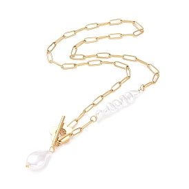Imitation perle en plastique avec collier pendentif fleur, placage ionique (ip) 304 bijoux en acier inoxydable pour femmes
