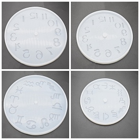 Plat rond avec numéro/constellation motif moules d'affichage d'horloge en silicone bricolage, moules de résine, pour la résine UV, fabrication artisanale de résine époxy