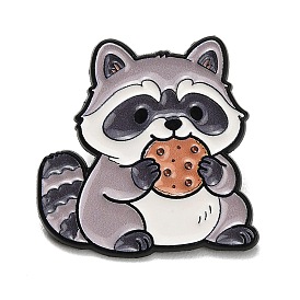Милые эмалированные значки с енотом, поедающим печенье, Покраска черных металлических значков для рюкзаков и одежды