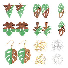 Наборы для изготовления сережек diy, 12 шт. 6 стильные подвески из непрозрачной смолы и орехового дерева, лист и дерево и цветок, 40 шт. 2 цвета латунных крючков для сережек и 3.87 g 2 цвета латунных прыжковых колец.