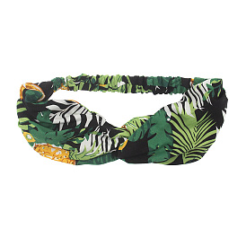 300Pcs Hawaiian Style Flower & Leaf Pattern Cotton Elastic Cross Headband for Women Girls