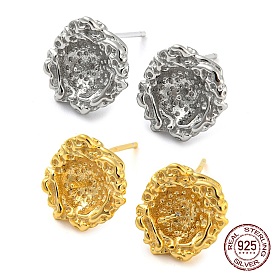 925 Sterling Silver Stud Earring Findings, Earring Settings for Half Drilled Beads, with S925 Stamp
