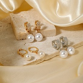 Elegant French Style Fashion Pearl Hoop Earrings for Women with Shiny Design