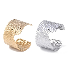 Ионное покрытие (IP) 304 Текстурированные широко открытые браслеты-манжеты из нержавеющей стали для женщин