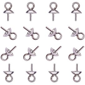 304 Stainless Steel Cup Pearl Peg Bails Pin Pendants, For Half Drilled Beads
