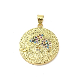 Brass Micro Pave Cubic Zirconia Pendants, Real 18K Gold Plated, Elephant