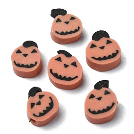 Halloween Theme Handmade Polymer Clay Beads, Pumpkin