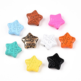 Spray Painted Alloy Beads, Star with Word Lucky