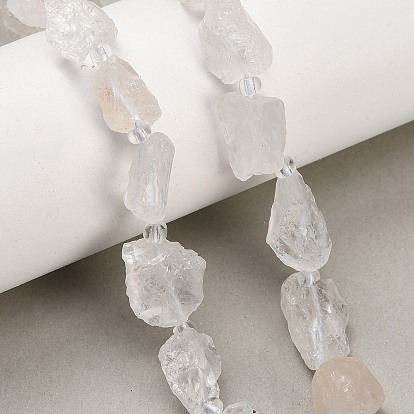 Natural Quartz Crystal Beads Strands, Rock Crystal, Raw Rough, Nuggets, with Seed Beads