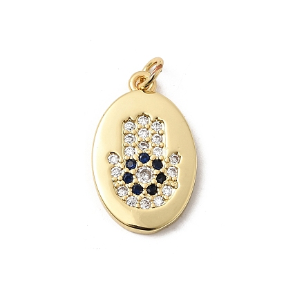 Латунные микро проложить кубического циркония подвески, долговечный, стойки покрытие, без свинца и без кадмия, овальный с подвесками в виде руки хамса