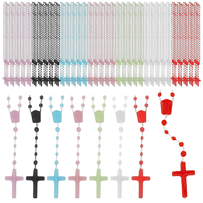 96шт. 6 цвета, цепочка из полиэстера и смолы, бусы-розарии, светящиеся подвески в виде креста Девы Марии