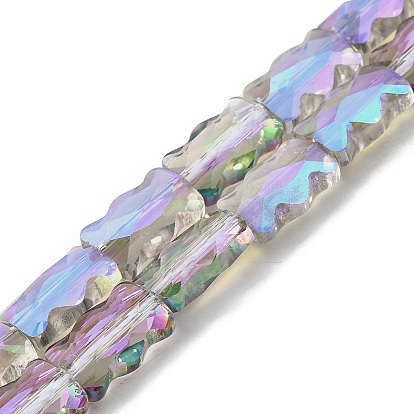 Стеклянные бусины с гальваническим покрытием , прямоугольные, половина рианбоу покрытый пластиной, граненые