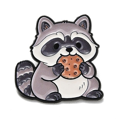 Милые эмалированные значки с енотом, поедающим печенье, Покраска черных металлических значков для рюкзаков и одежды