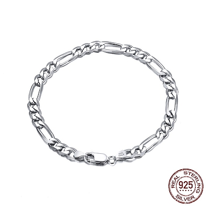 925 Sterling Silver Figaro Chain Bracelets, with S925 Stamp