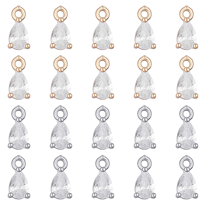 20Pcs 2 Colors Brass Micro Pave Cubic Zirconia Pendants, Teardrop Charms, Cadmium Free & Nickel Free & Lead Free, Real 18K Gold Plated/Platinum