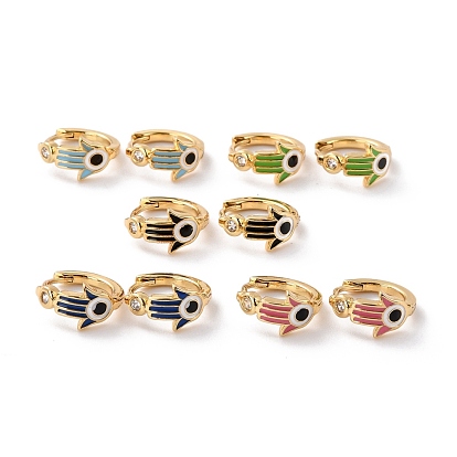Hamsa Hand /Hand of Miriam Cubic Zirconia Enamel Huggie Hoop Earrings, Real 18K Gold Plated Earrings for Her, Cadmium Free & Lead Free