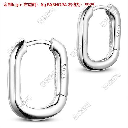 Boucles d'oreilles créoles ovales en argent sterling plaqué rhodium