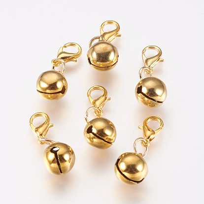Brass Bell Pendants, with Alloy Lobster Claw Clasps