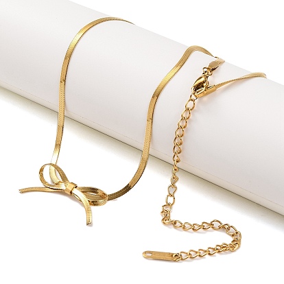 Ионное покрытие (IP) 304 кулон из нержавеющей стали с бантом и змеиной цепочкой, ожерелья для женщин