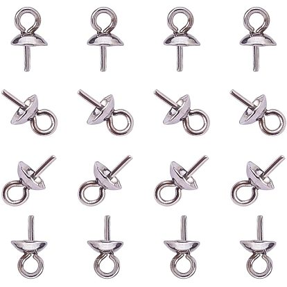 304 Stainless Steel Cup Pearl Peg Bails Pin Pendants, For Half Drilled Beads