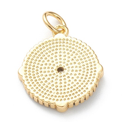 Brass Micro Pave Cubic Zirconia Pendants, with Enamel, Long-Lasting Plated, Real 18K Gold Plated, Flat Round with Sun
