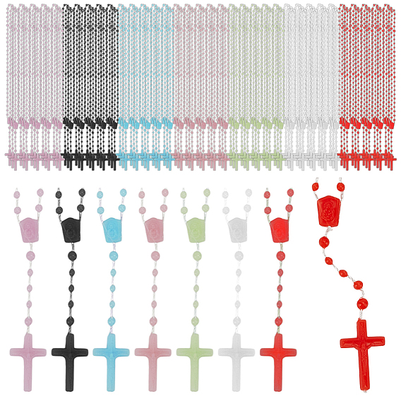 96шт. 6 цвета, цепочка из полиэстера и смолы, бусы-розарии, светящиеся подвески в виде креста Девы Марии