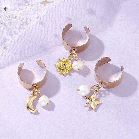 304 Кольца-манжеты из нержавеющей стали и сплавов для женщин, с натуральным культивированным пресноводным жемчугом