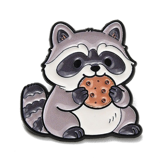 Милые эмалированные значки с енотом, поедающим печенье, Покраска черных металлических значков для рюкзаков и одежды
