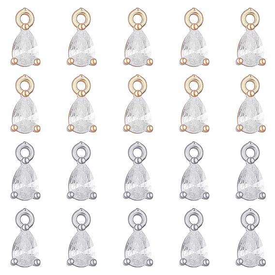 20 pcs 2 couleurs pendentifs en laiton micro pavé zircone cubique, charmes de larme, sans cadmium et sans nickel et sans plomb, plaqué or véritable 18k/platine