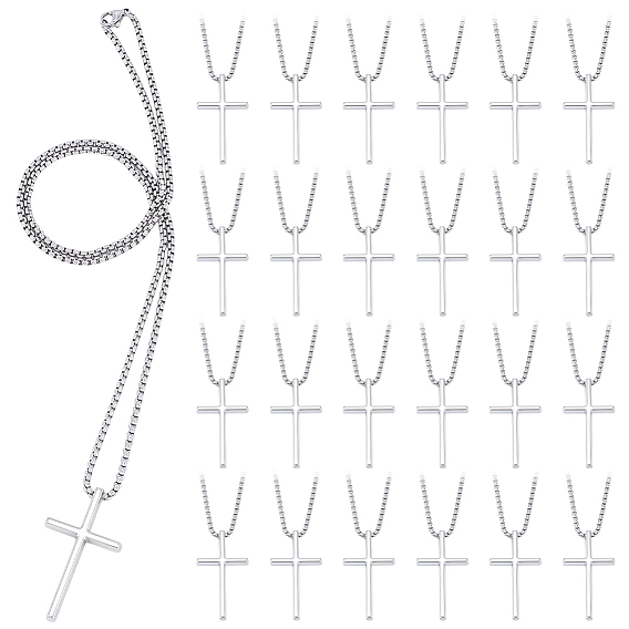 24 Набор подвесок в виде креста из религиозного сплава с цепочкой из нержавеющей стали (марка 667 эквивалент), не тускнеет