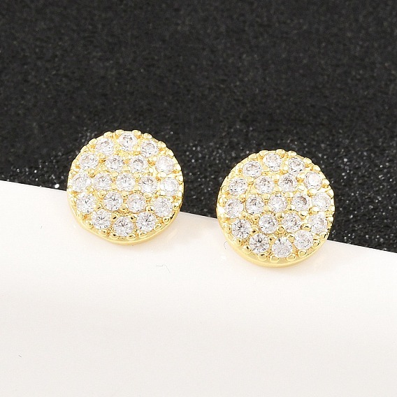 Серьги-гвоздики из латунного микро-паве, полукруглый, долговечный, стойки покрытие, без свинца и без кадмия